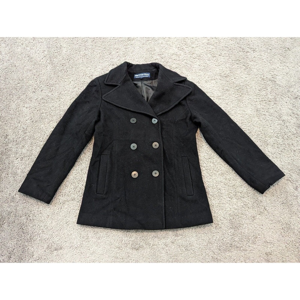 Vintage Herman Kay Coat Women's Small Black Wool Winter‎ Swing